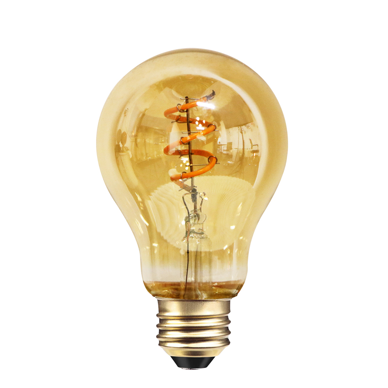 A60 Amber color coating glass 3.5w spiral filament light